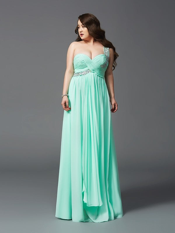 Mint Green Beaded Chiffon One Shoulder A-Line Floor-Length Bridesmaid Dress