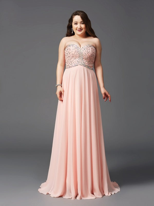 A-Line/Princess Sweetheart Beading Sleeveless Long Chiffon Plus Size DressesA-Line/Princess Sweetheart Beading Sleeveless Long Chiffon Plus Size Dresses