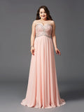 Pink Chiffon A-Line Sweetheart Floor-Length Evening Dress