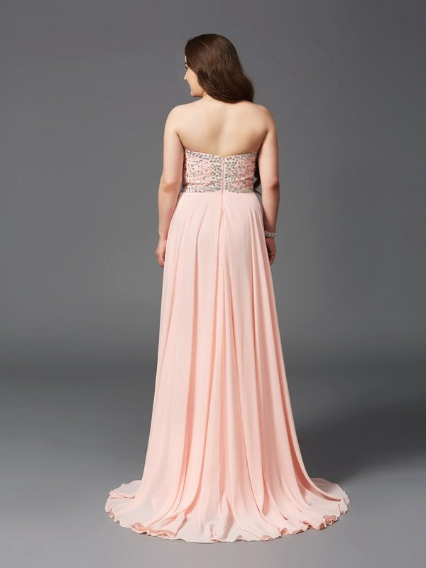 Pink Chiffon A-Line Sweetheart Floor-Length Evening Dress