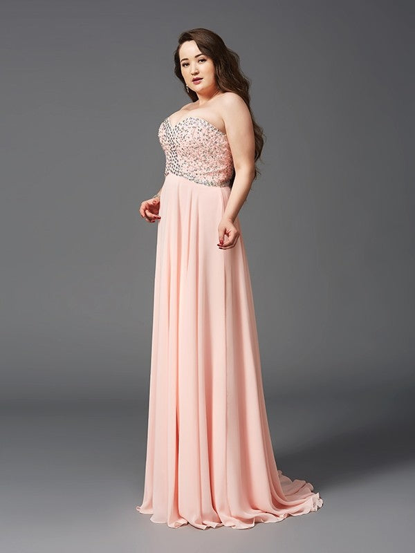 A-Line/Princess Sweetheart Beading Sleeveless Long Chiffon Plus Size DressesA-Line/Princess Sweetheart Beading Sleeveless Long Chiffon Plus Size Dresses