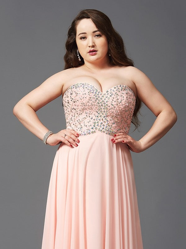 Pink Chiffon A-Line Sweetheart Floor-Length Evening Dress