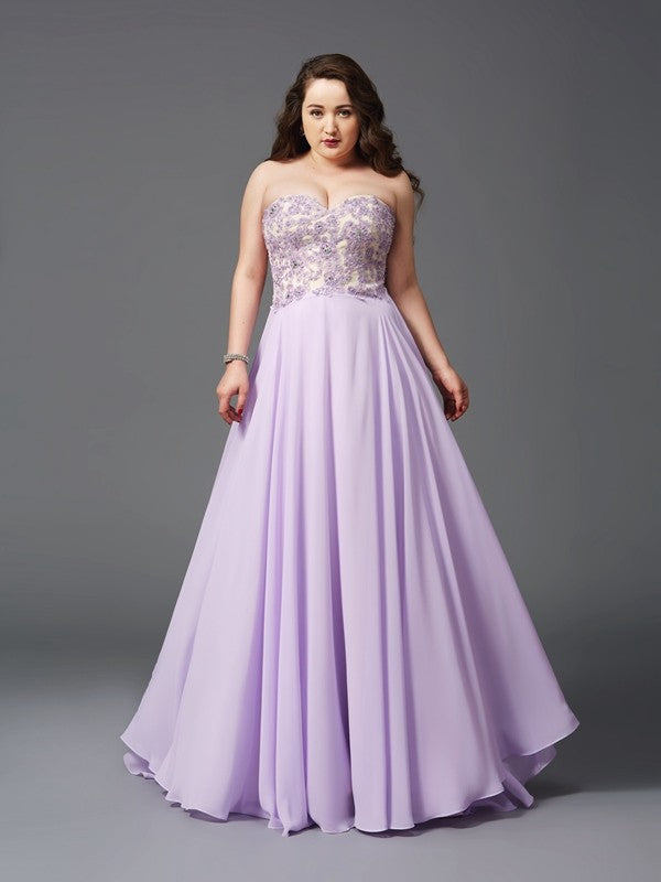 Lilac A-Line Floor-Length Sweetheart Chiffon Bridesmaid Dress with Embellished Bodice