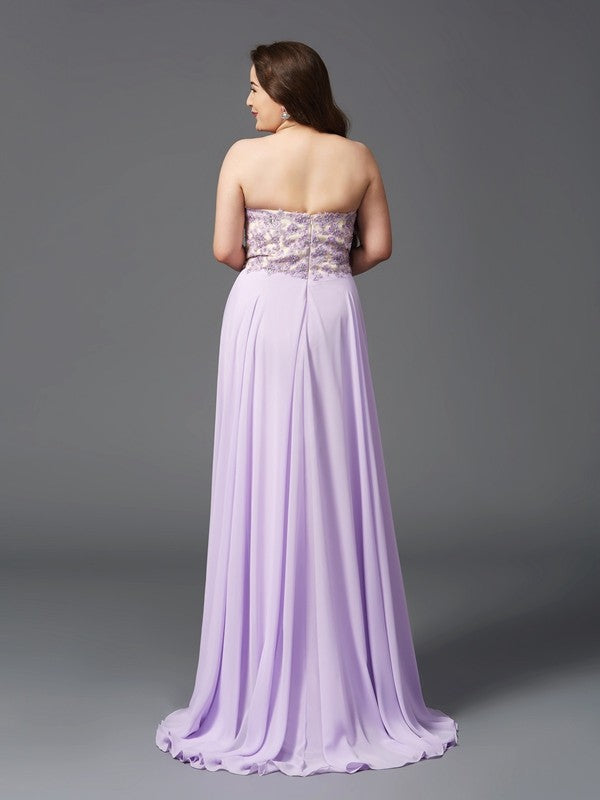 Lilac A-Line Floor-Length Sweetheart Chiffon Bridesmaid Dress with Embellished Bodice