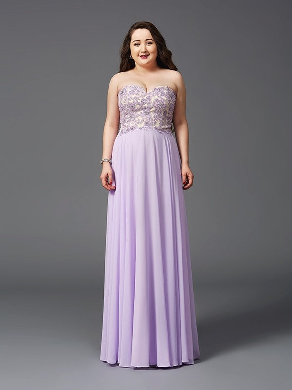 Lilac A-Line Floor-Length Sweetheart Chiffon Bridesmaid Dress with Embellished Bodice
