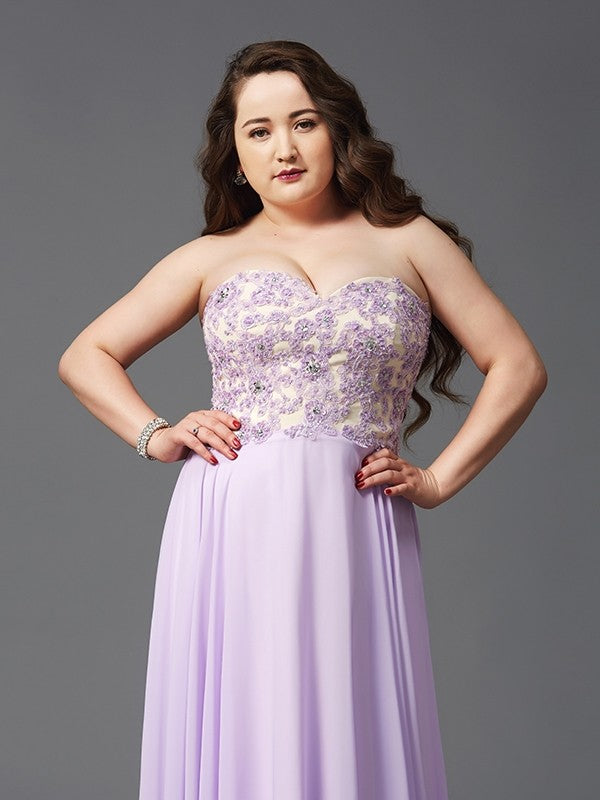 Lilac A-Line Floor-Length Sweetheart Chiffon Bridesmaid Dress with Embellished Bodice
