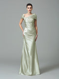 Sage Green Satin Sheath/column Floor-Length Evening Dress with Draped Bodice