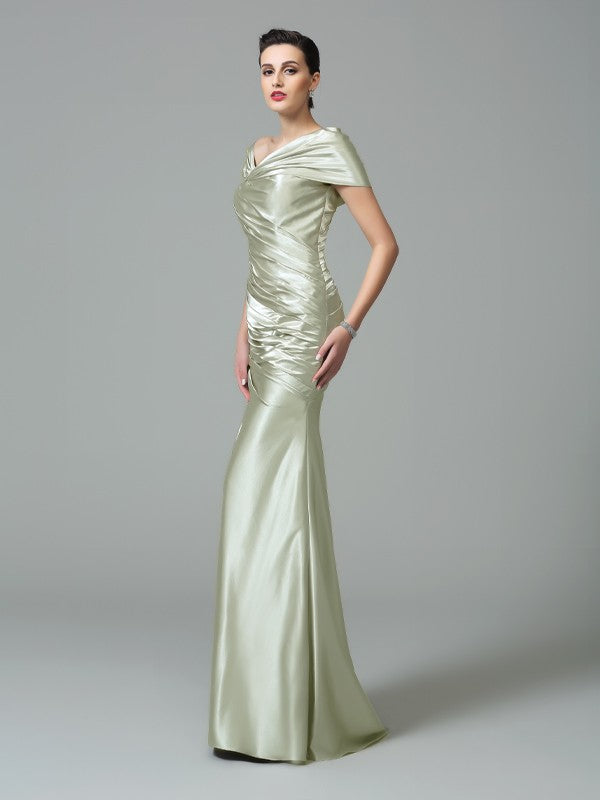Sage Green Satin Sheath/column Floor-Length Evening Dress with Draped Bodice