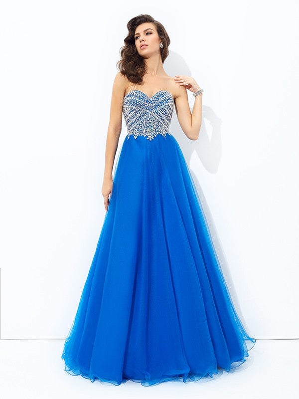 Royal Blue Tulle Ball Gown Sweetheart Floor-Length Evening Dress