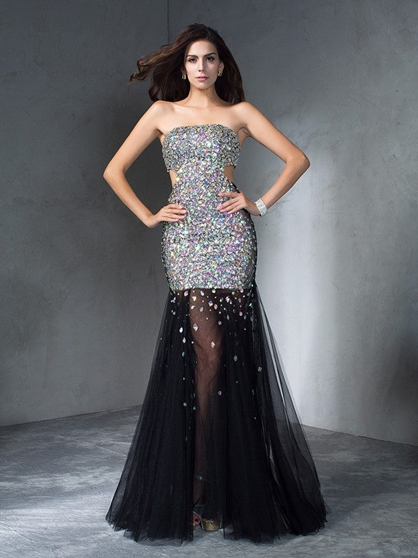 Silver Sequin Mermaid Floor-Length Evening Gown