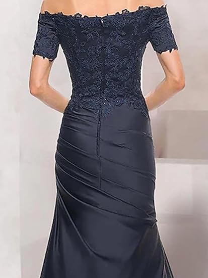 Vestido de novia sirena para mamá, elegante, estilo retro, con hombros descubiertos, escote en V, satén, encaje y volantes, 2025