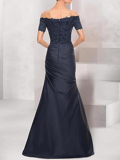 Vestido de novia sirena para mamá, elegante, estilo retro, con hombros descubiertos, escote en V, satén, encaje y volantes, 2025