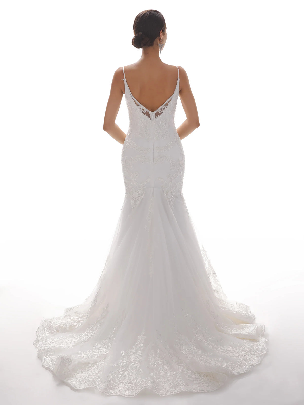 Ivory Lace Mermaid Bridesmaid Dress with V-Neckline