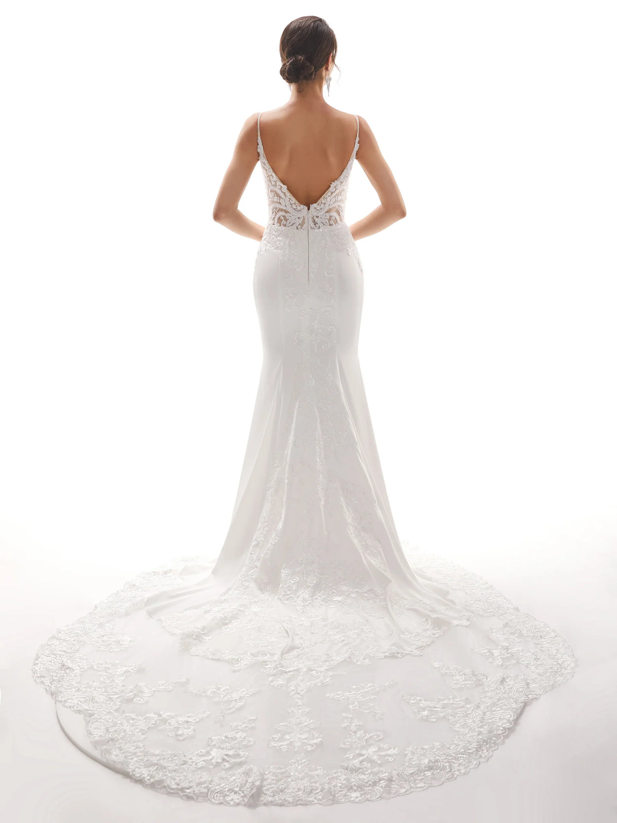 Ivory Lace Mermaid Floor-Length Dress with V-Neck and V-Back