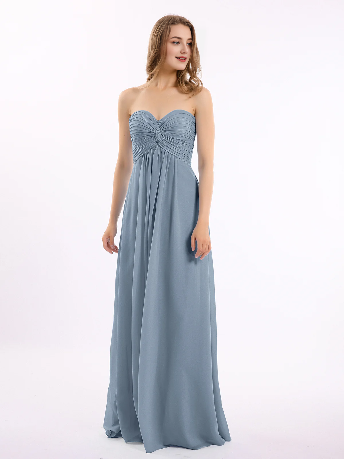 Dusty Blue Chiffon A-Line Floor-Length Bridesmaid Dress with Sweetheart Neckline