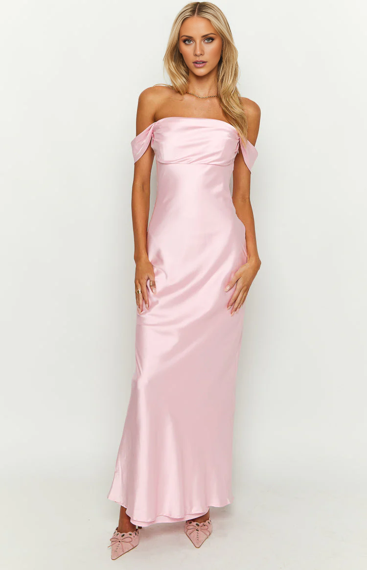 Vestido de fiesta Jimiss con hombros descubiertos, cuello, mangas, espalda descubierta y largo hasta el suelo