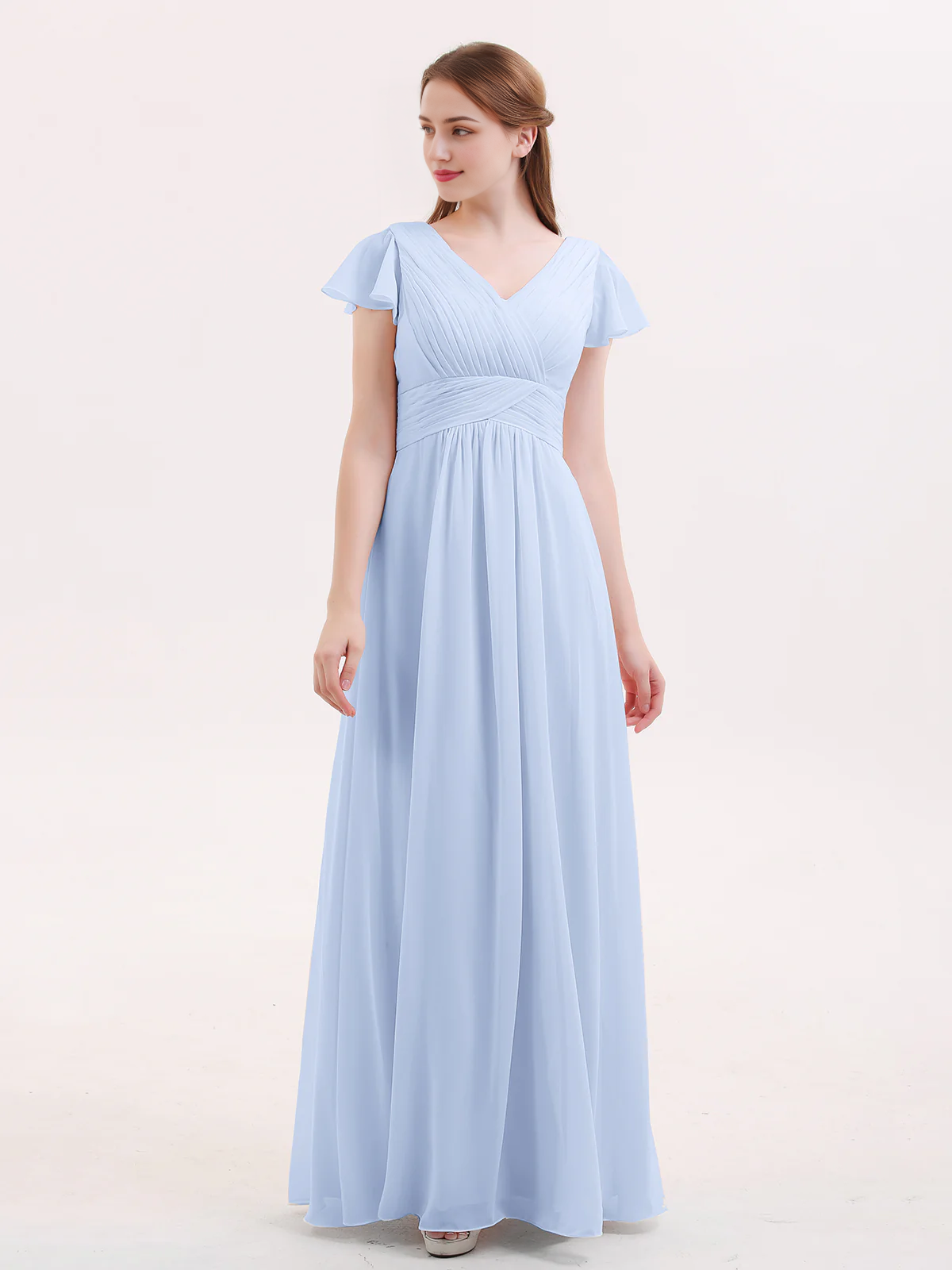 Burgundy Chiffon A-Line V-Neck Floor-Length Bridesmaid Dress