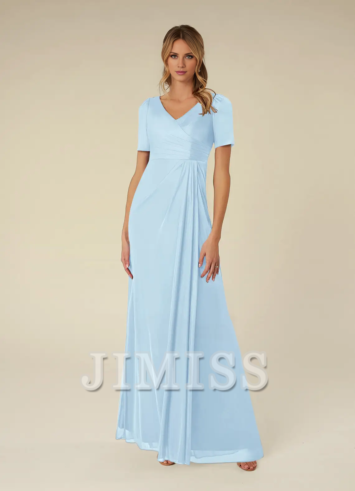 Sage Green Chiffon A-Line Floor-Length Bridesmaid Dress with V-Neck Wrap Bodice