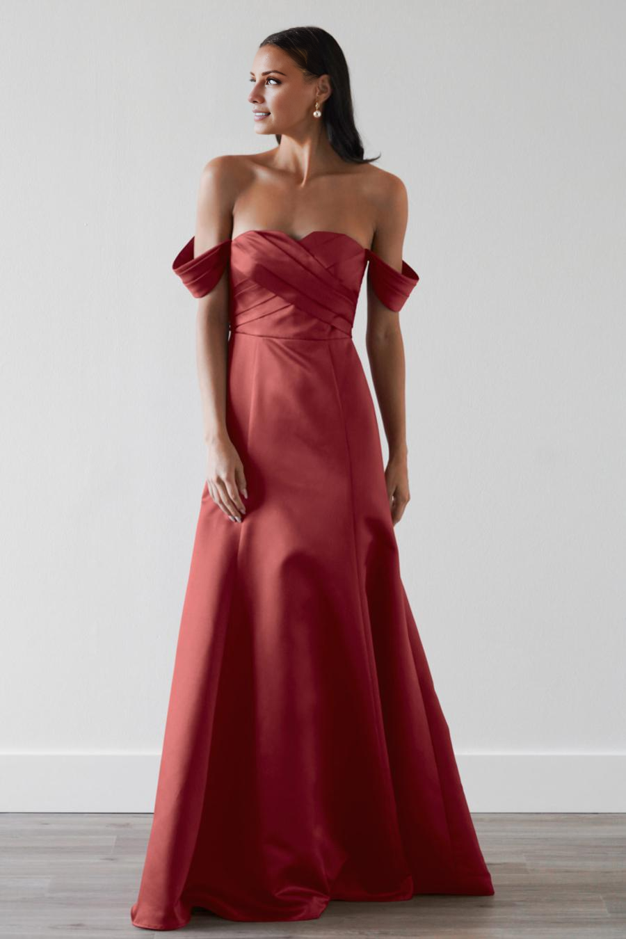 Vestido de noche Jimiss con hombros descubiertos, plisado, sin espalda y largo hasta el suelo