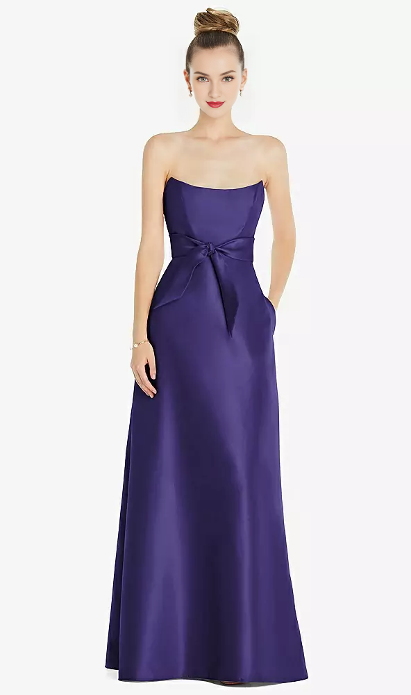 Mini waist belt Basque collar strapless satin Prom dress