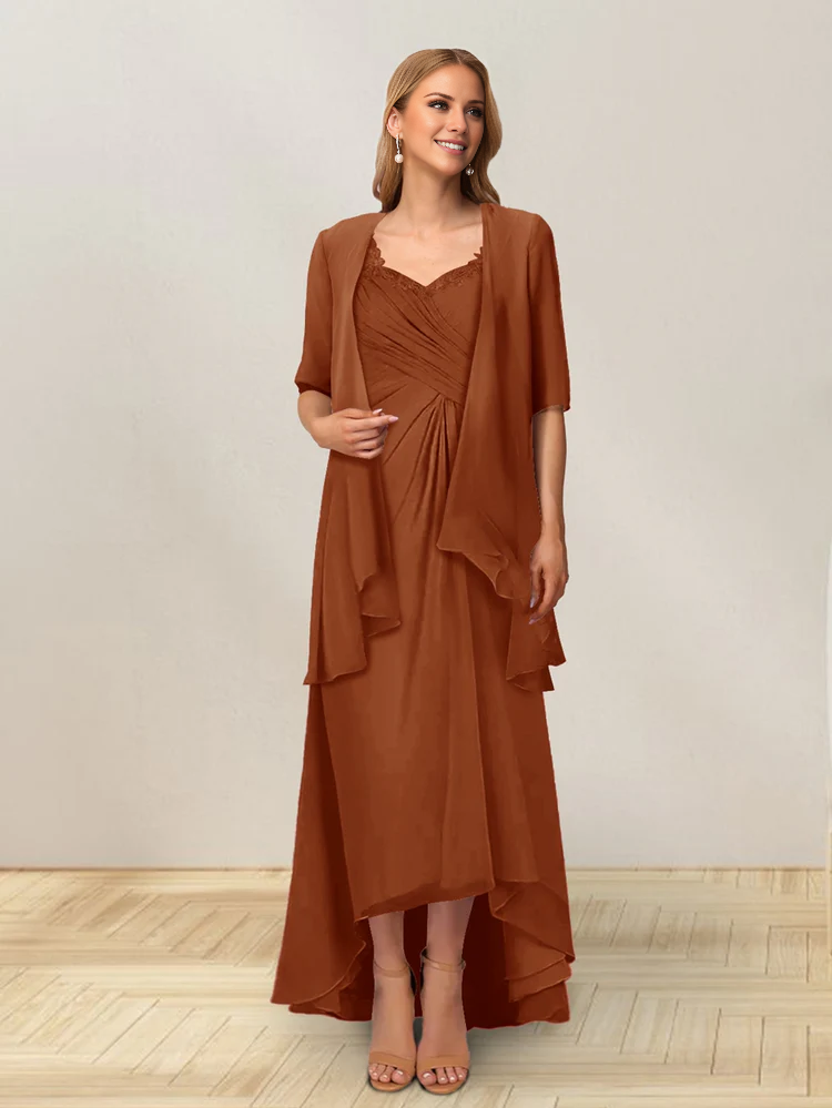 Vestido de madre de la novia, corte A, princesa, sin mangas, diseño de hoja de loto, largo lateral. 