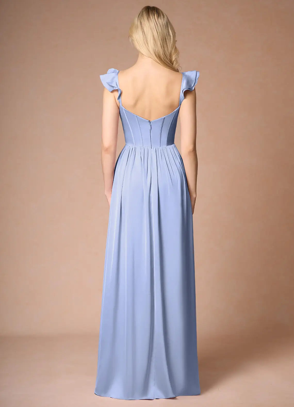 Vestido de fiesta Jimiss de corte A con hombros descubiertos, abertura lateral, espalda descubierta y largo hasta el suelo 