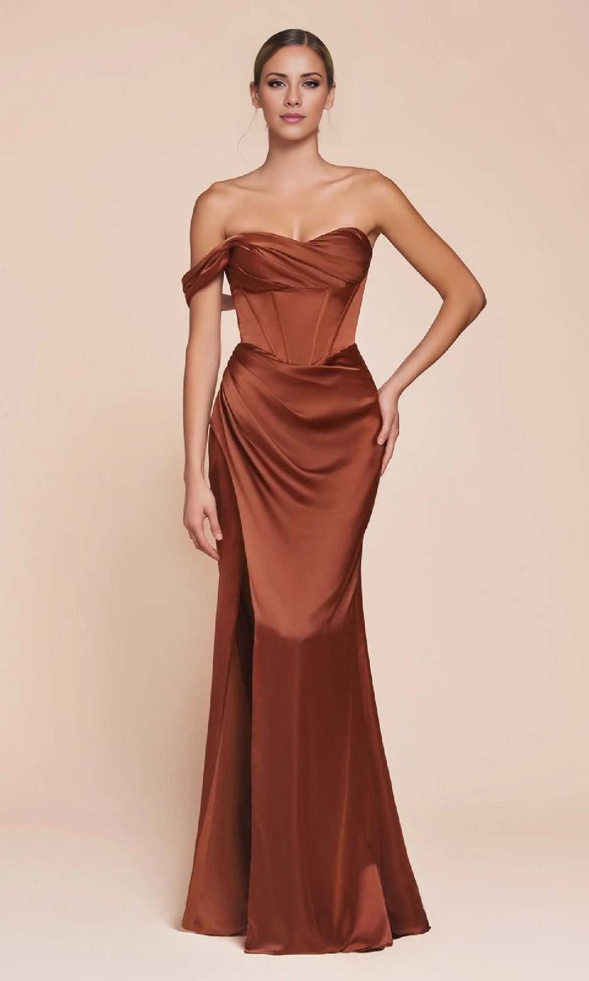 Mulberry Satin A-Line Floor-Length Evening Dress with Sweetheart Neckline & High Slit