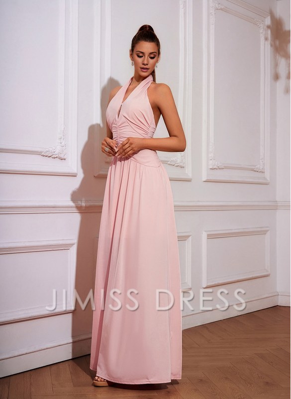 Vestido de fiesta plisado de punto con corte en A y largo hasta el suelo de Jimiss