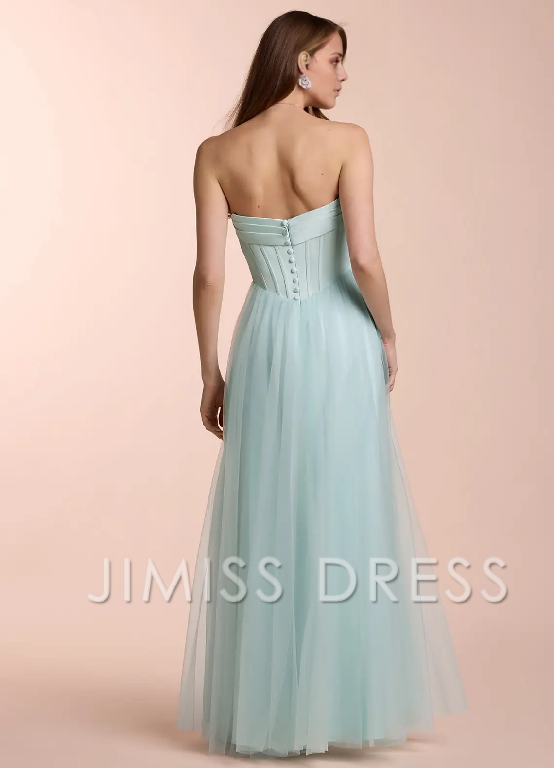 Jimiss - Vestido de fiesta transparente, sin tirantes y largo hasta el suelo con cuello al descubierto 