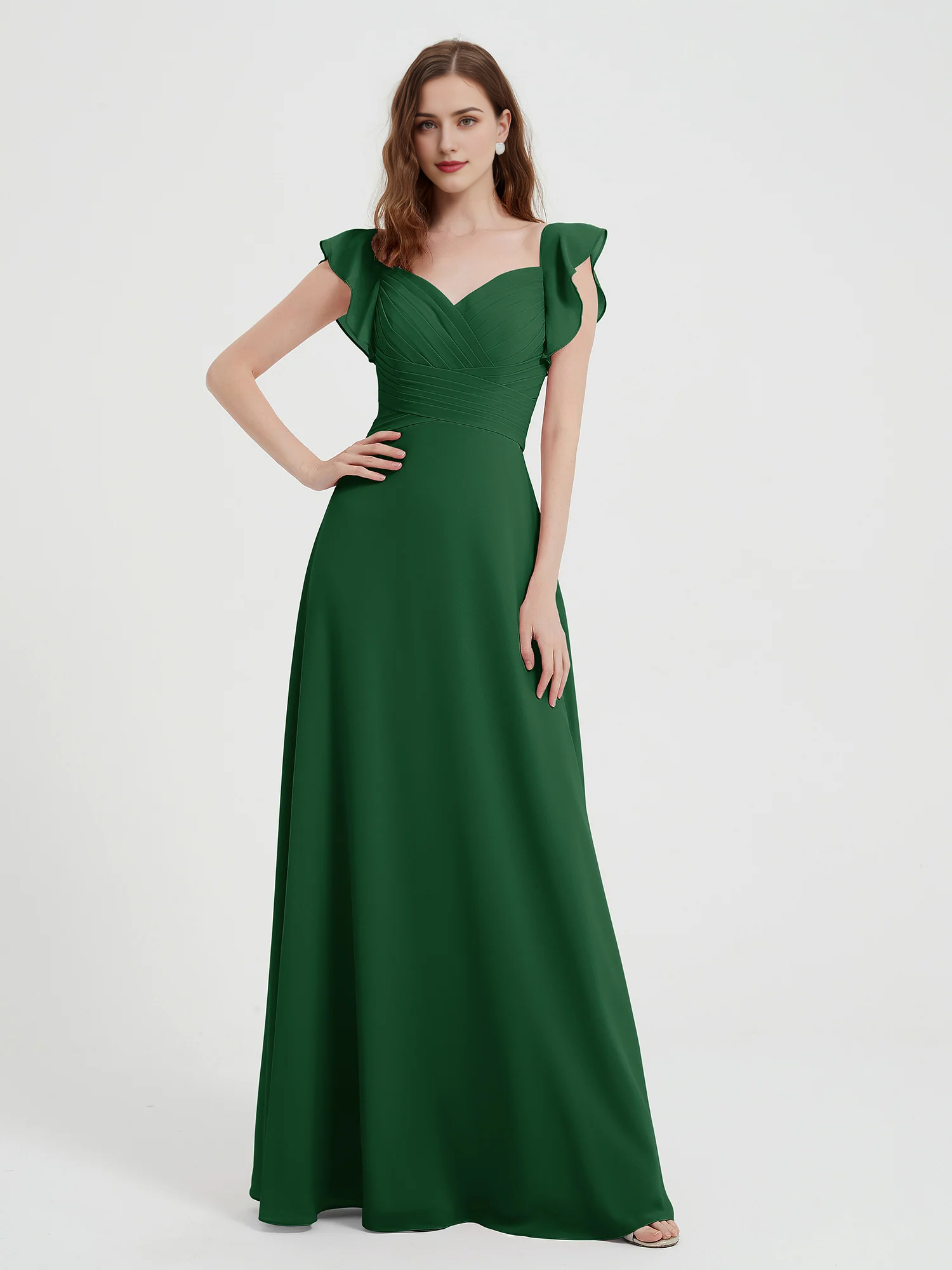 Vestido de gasa con mangas abullonadas y escote corazón