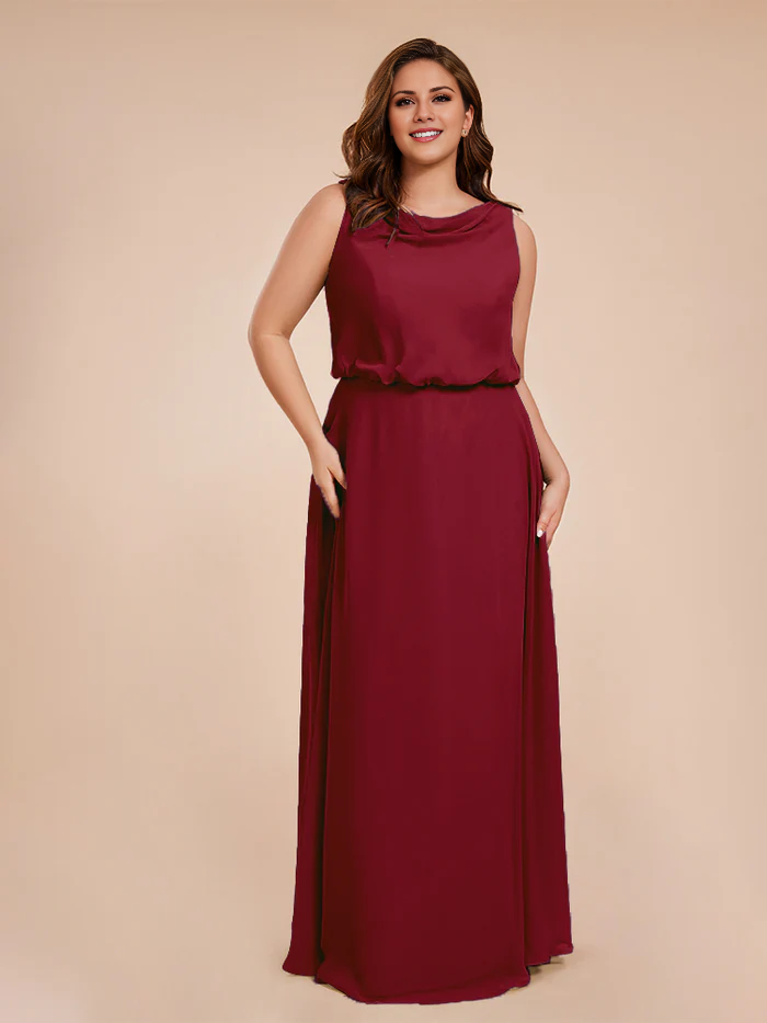 Wind neck chiffon plus size and floor length bride dresses
