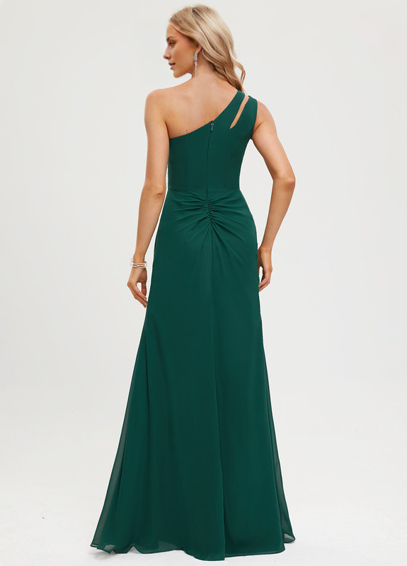 Tight/straight one-shoulder floor-length chiffon prom dress