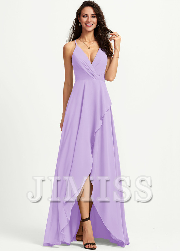 A-line V-neck asymmetric chiffon bridesmaid dress