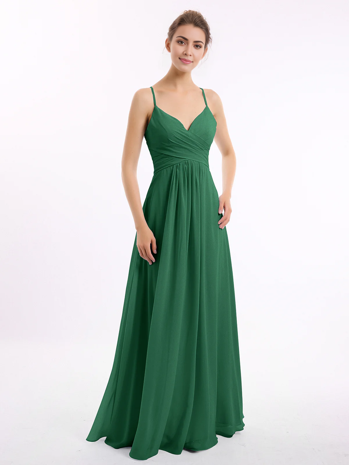 Vestido de gasa con escote en V y tirantes finos