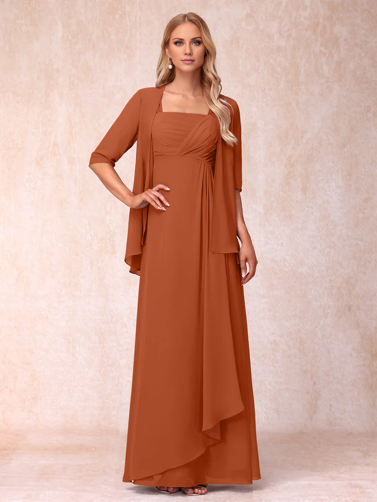 Lavender A-Line Floor-Length Bridesmaid Dress with Square Neck & Jacket