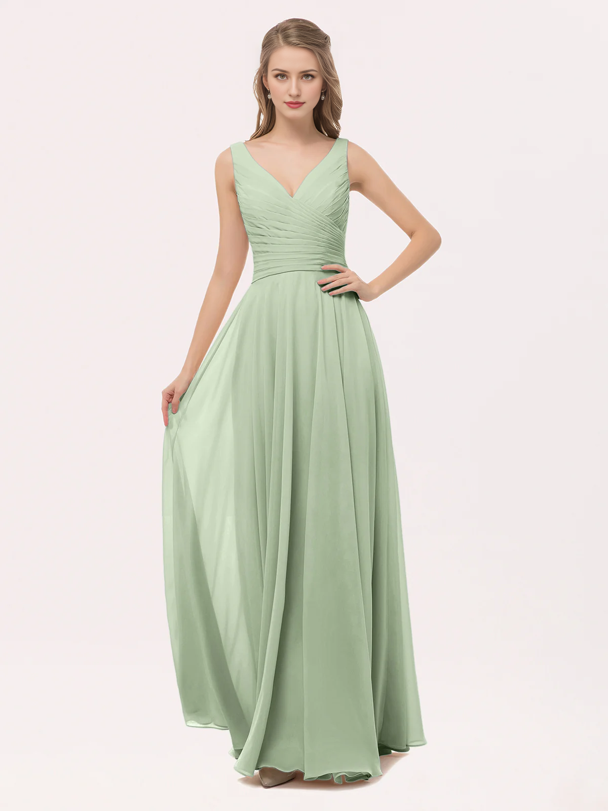 Olive Green Chiffon A-Line Floor-Length Bridesmaid Dress