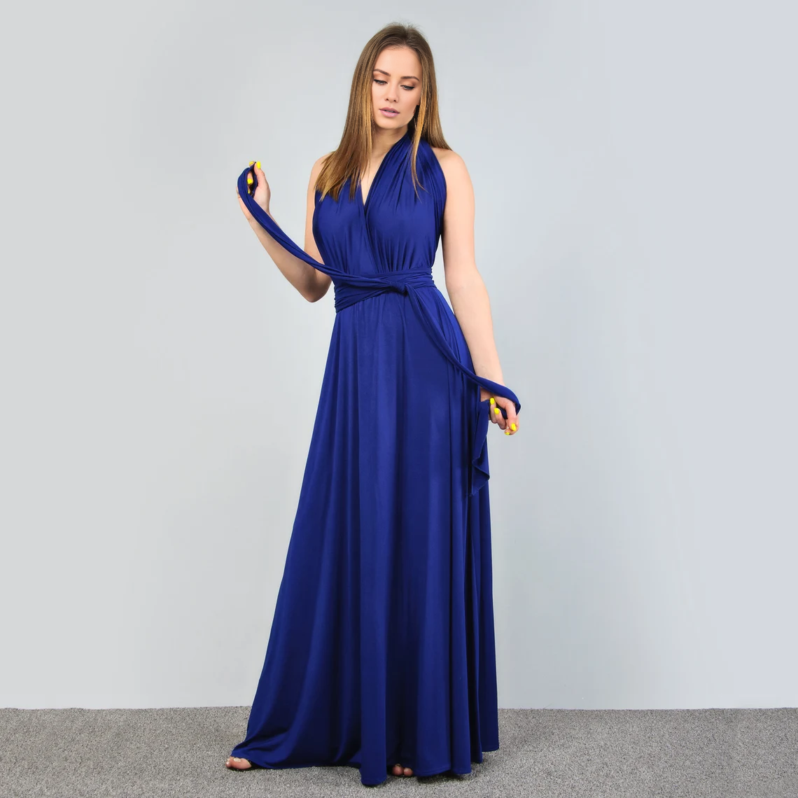 Jimiss - Vestido de fiesta largo hasta el suelo con escote pronunciado y sujetador plisado. 