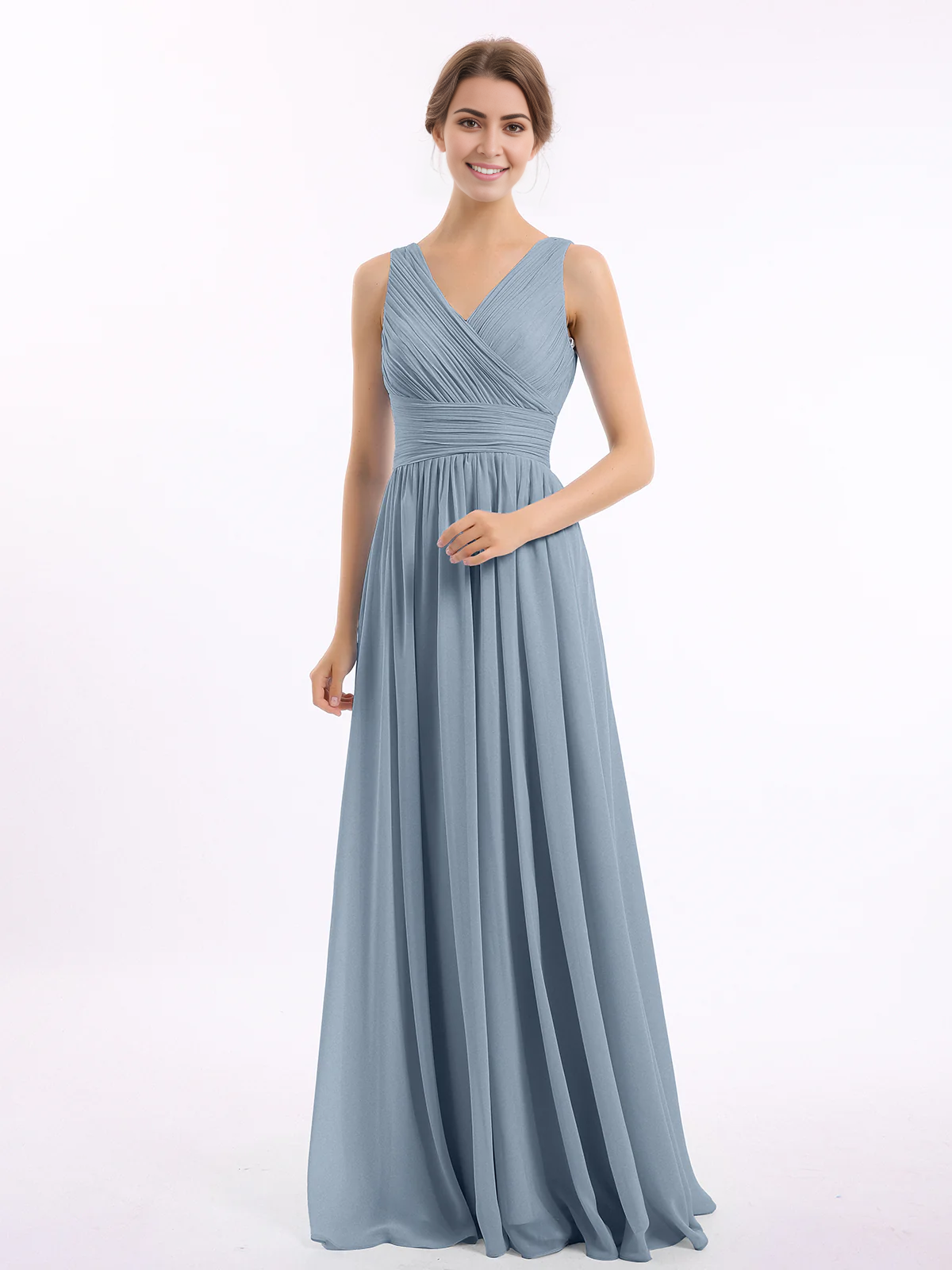 Vestido de gasa con escote en V y largo hasta el suelo