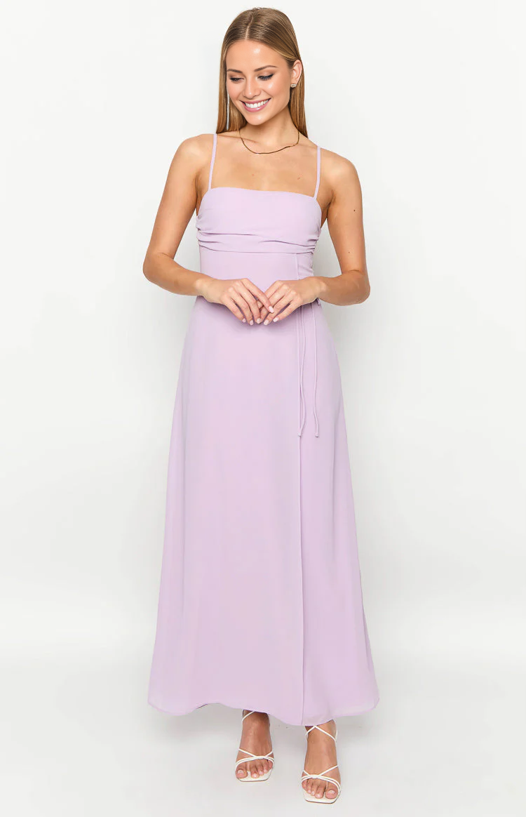 Blushing Pink Chiffon A-Line Floor-Length Bridesmaid Dress with Ruched Bodice & Side Slit