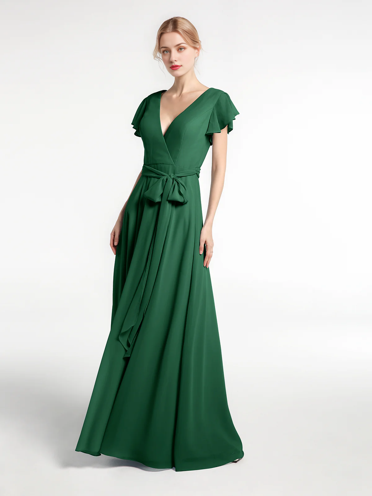 Vestido de gasa con cuello en V, capucha, mangas y lazo