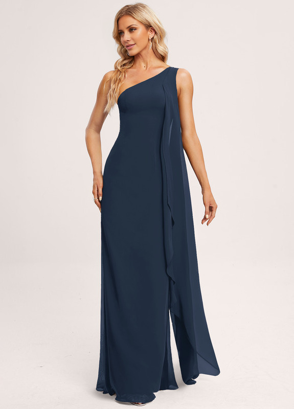 Ruffled A-line One Shoulder Floor Length Chiffon Bridesmaids Dress
