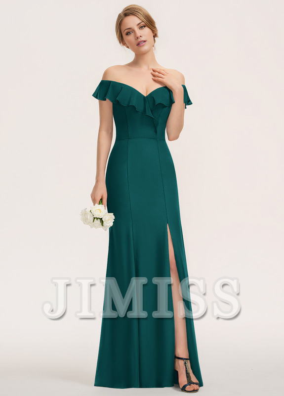 Vestido de dama de honor de gasa hasta el suelo, ajustado, con volantes escalonados y sin tirantes con columnas