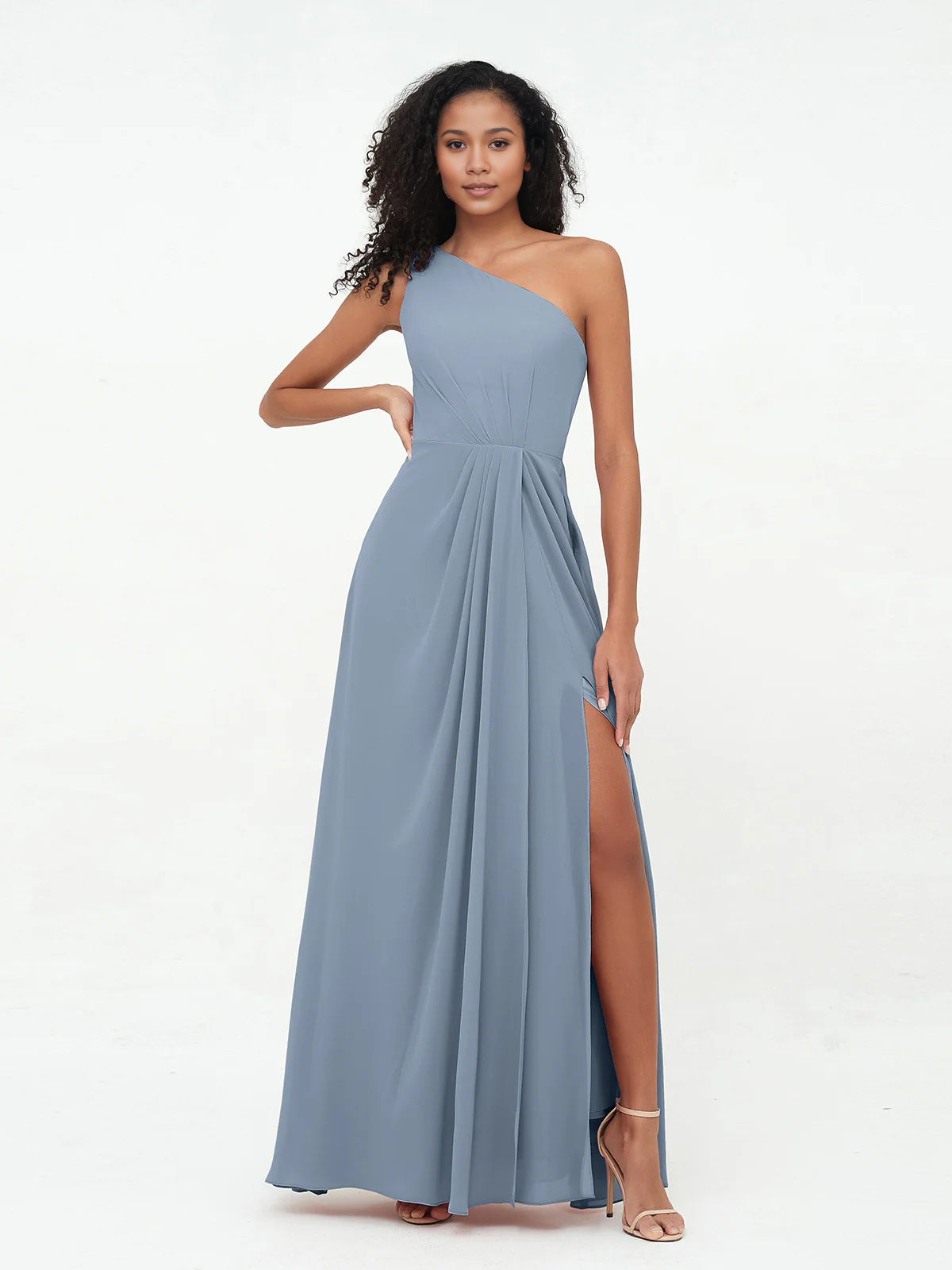 Dark Navy Chiffon A-Line Floor-Length Bridesmaid Dress