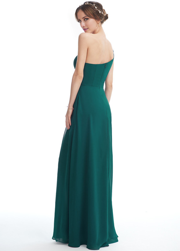 Forest Green One Shoulder A-Line Chiffon Floor-Length Bridesmaid Dress