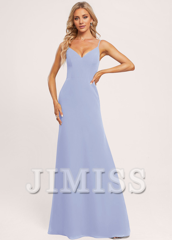 Vestido de dama de honor de gasa con escote en V y corte A