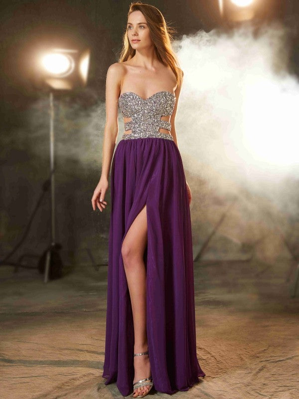 Mulberry Sequin Chiffon A-Line Sweetheart Floor-Length Dress