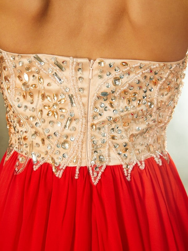 Red Chiffon A-Line Floor-Length with Sweetheart and Back Zip