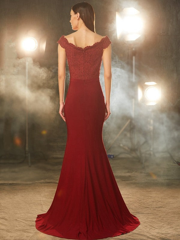 Trumpet/Mermaid Off-the-Shoulder Sleeveless Lace Spandex Sweep/Brush Train Dresses