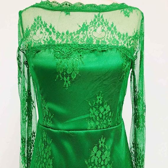 Green Lace Full Lace Overlay Long Sleeve Mermaid Floor-Length Evening Dress