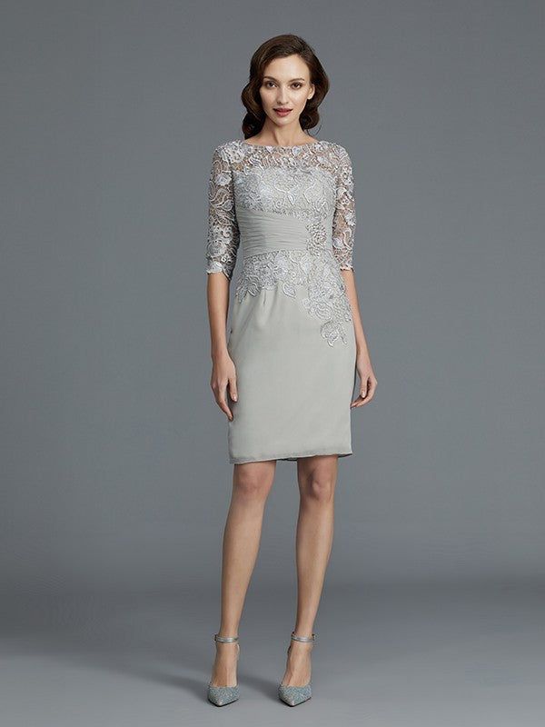 Abiti da sposa corti/mini in chiffon con maniche a 1/2, a tubino/colonna